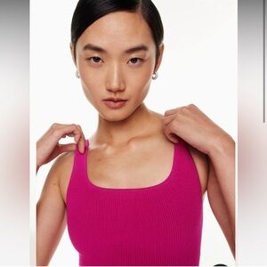 Aritzia Babaton Sculpt Knit Squareneck Cropped Tank Pink